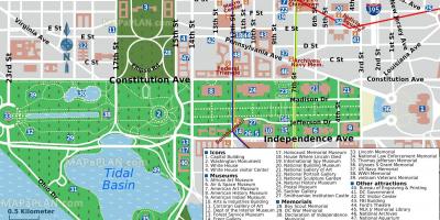 Карта Вашынгтона, акруга Калумбія Молі і музеі