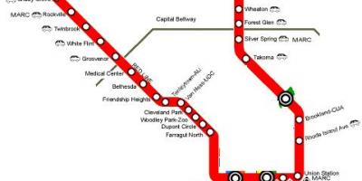 Вашынгтон DC метро чырвоная лінія карце