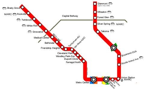 Вашынгтон DC метро чырвоная лінія карце
