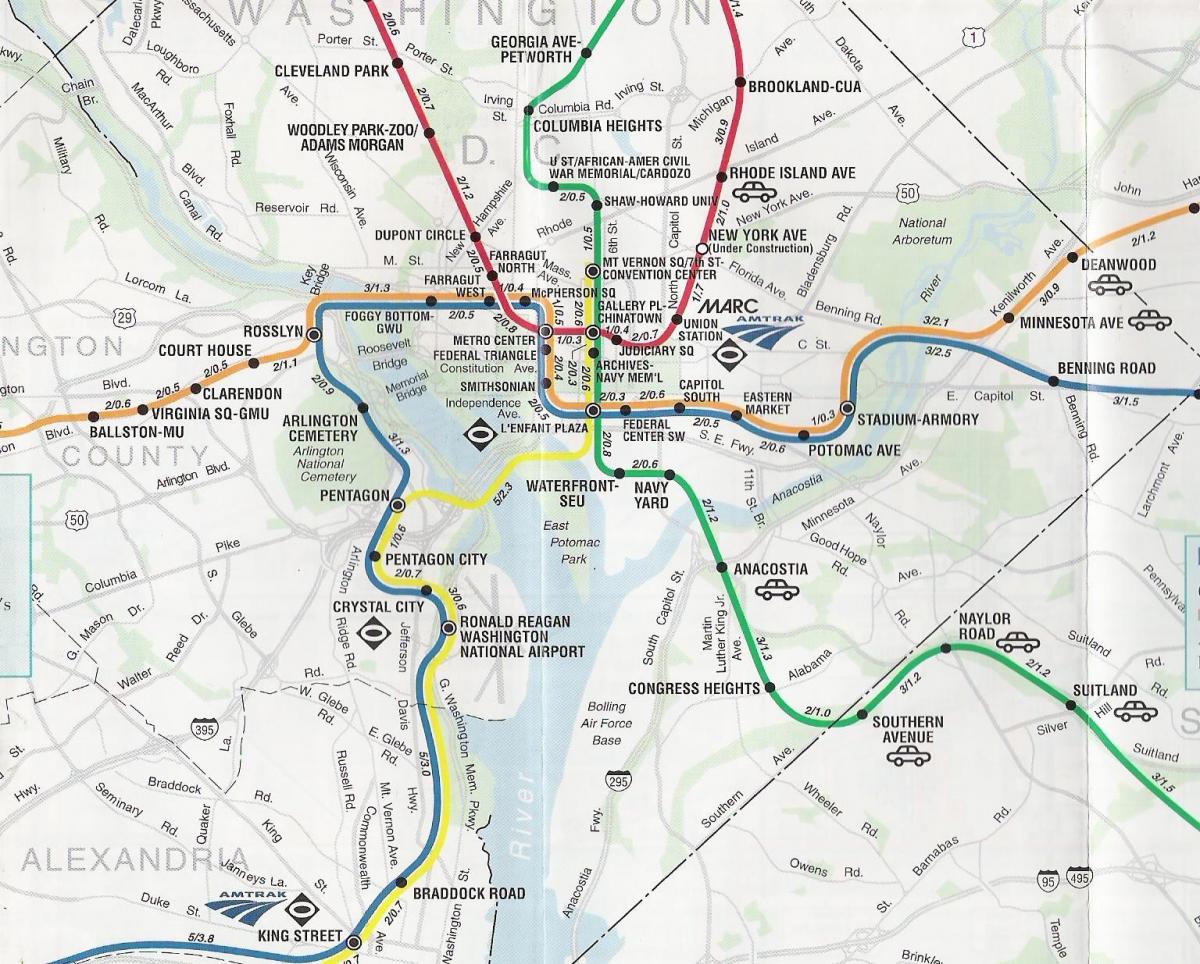 вуліца Вашынгтона, DC карту са станцыямі метро 