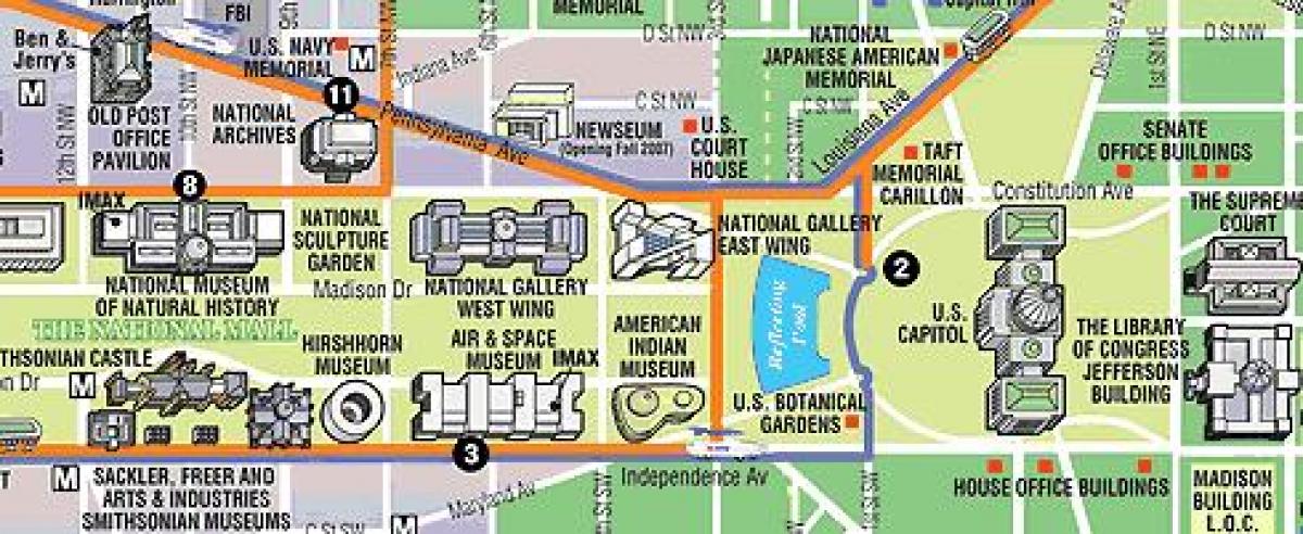 карта музеяў Вашынгтона, DC і помнікі