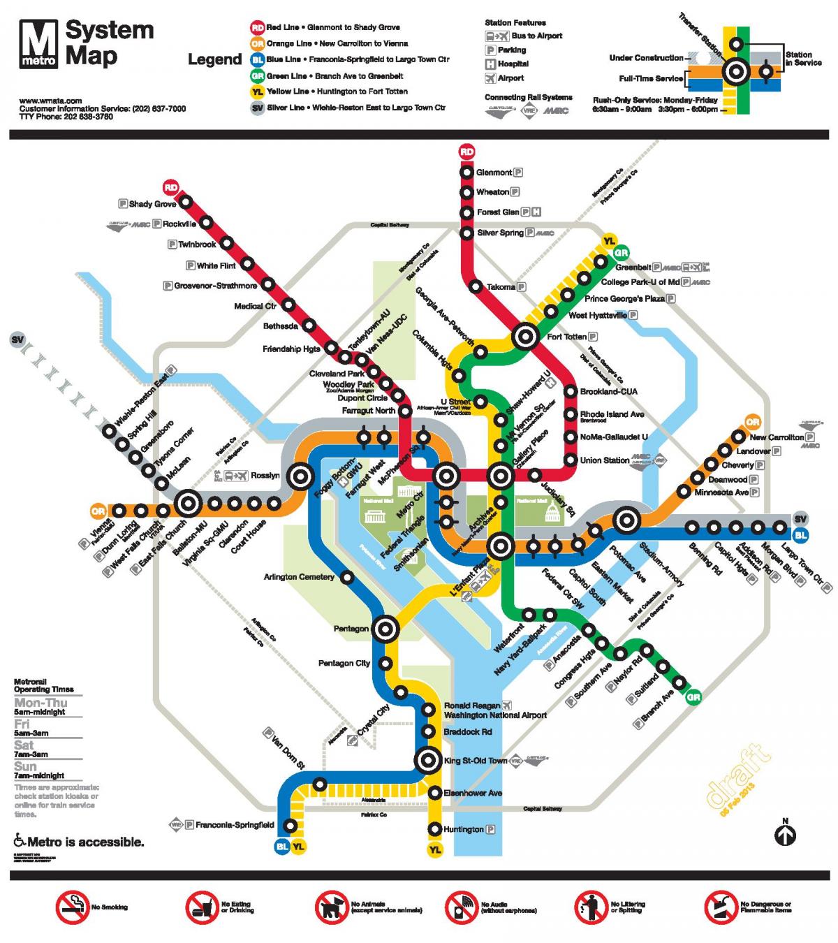 Вашынгтон лініі метро DC карце