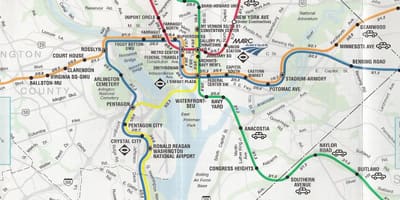 Вуліца Вашынгтона, DC карту са станцыямі метро 