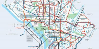 Вашынгтон аўтобусных маршрутаў DC карту